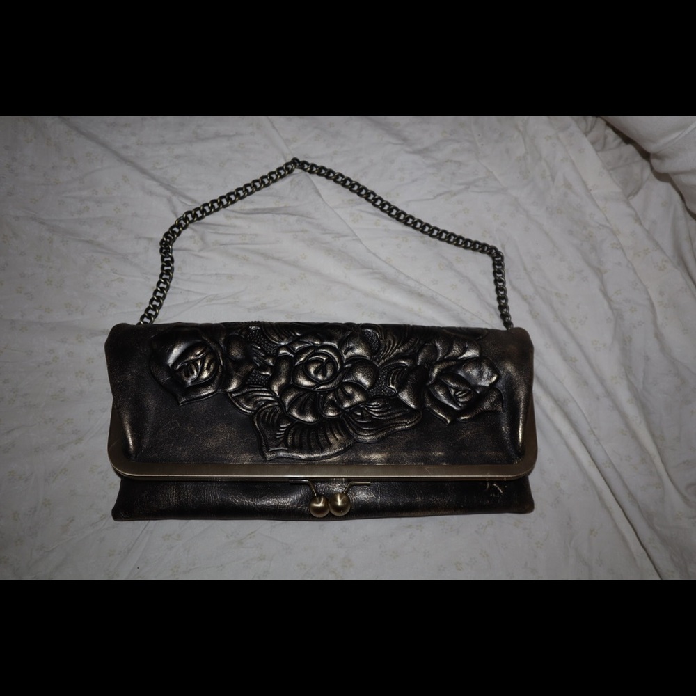 Patricia Nash Gold leather clutch